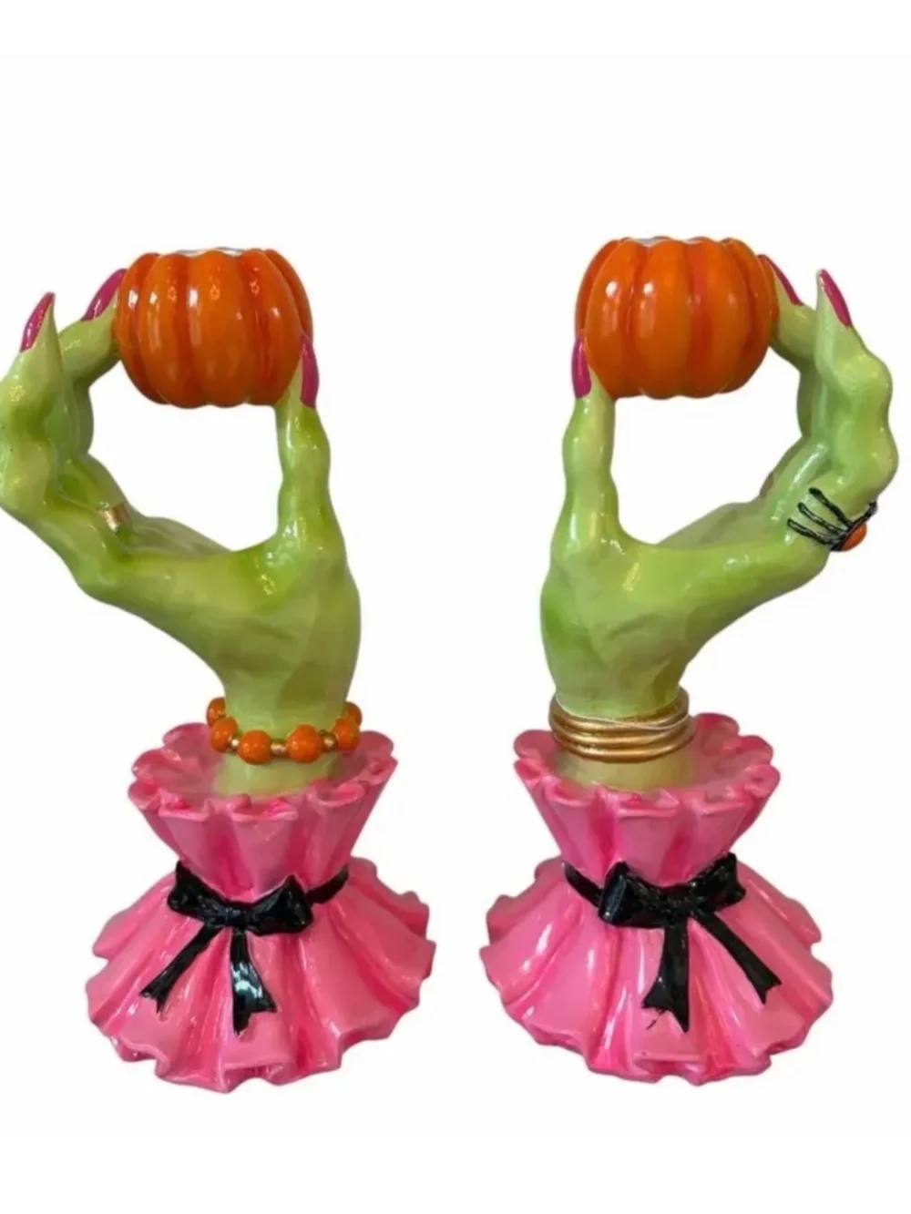 Broomstick Green Witch Hand Candleholders